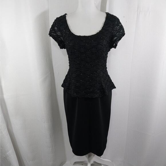 CONNECTED APPAREL! LUXE BLACK TWINKLING DETAIL STRETCH KNIT MIDI DRESS! SZ 10 - Picture 2 of 10